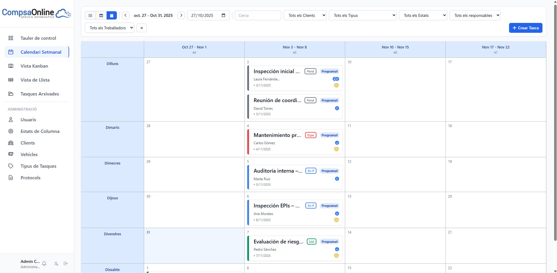 Calendari Setmanal CompsaOnline