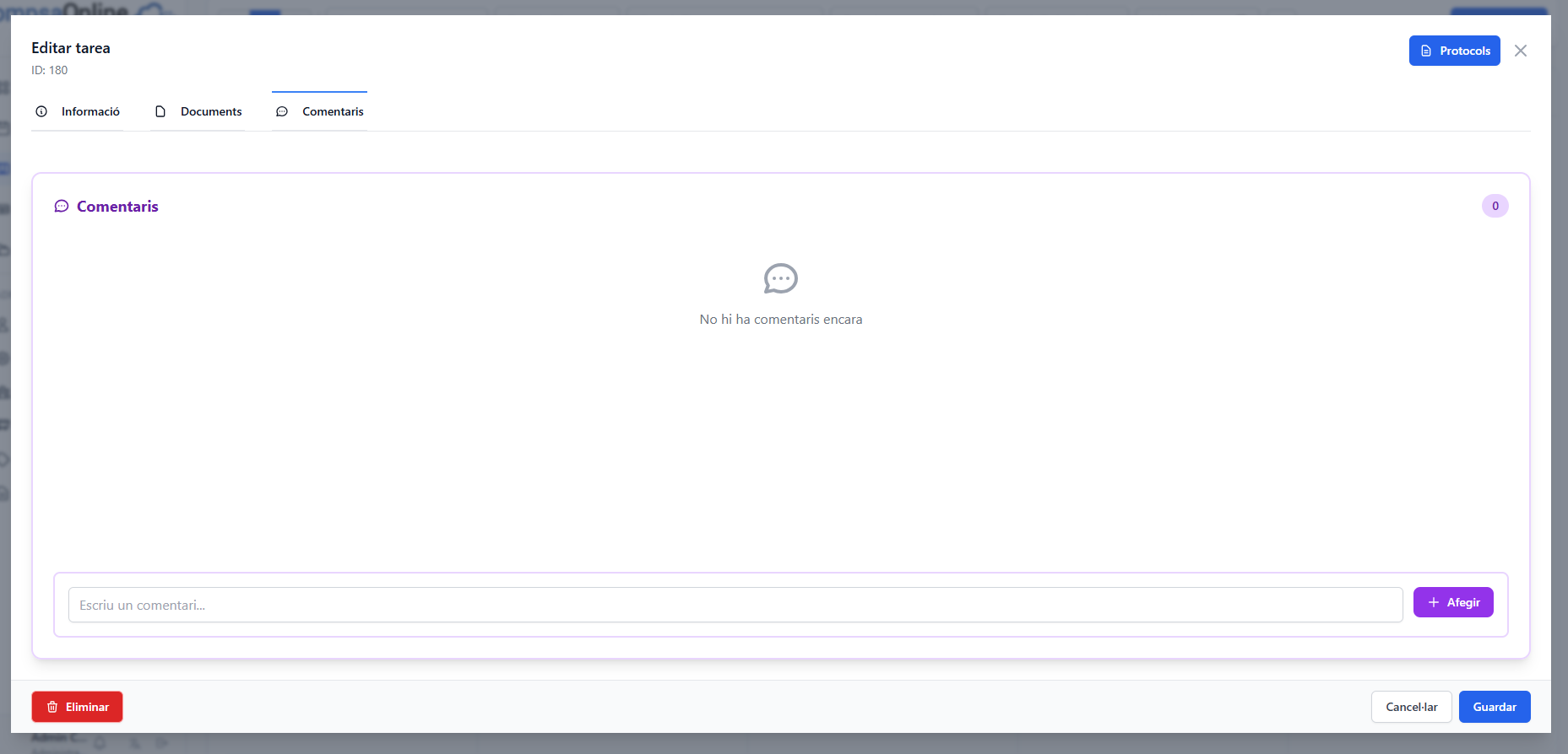 Modal Editar Tasca - Comentaris