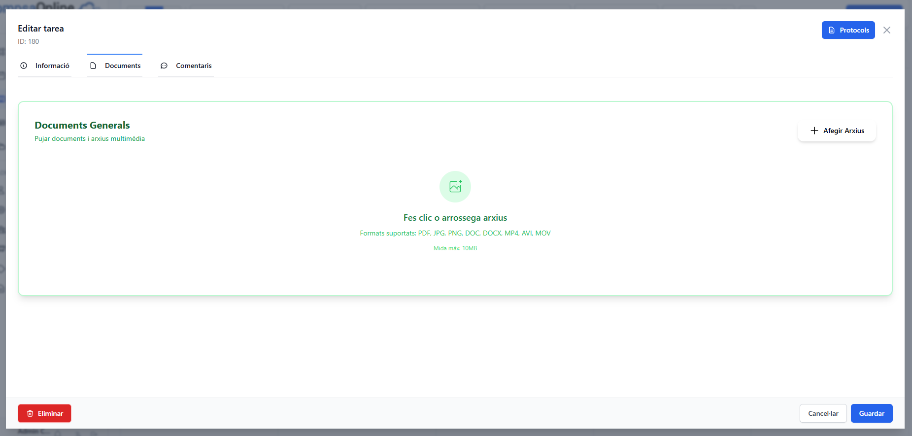 Modal Editar Tasca - Documents